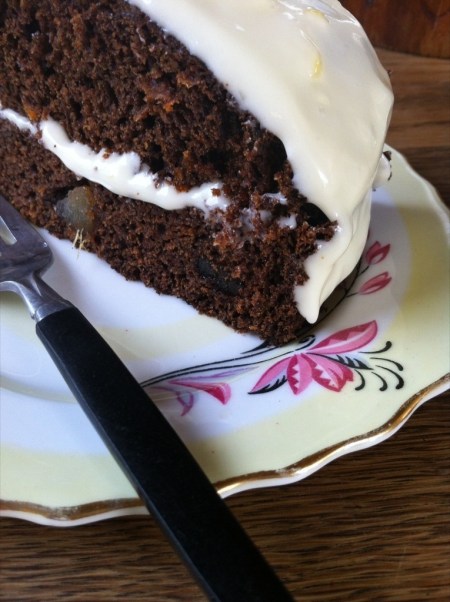 close up slice of carrot cake