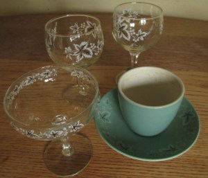 vintage glassware leave design plus teacup set