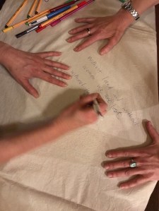 Signing the fabric pieces at Larnach Castle 14 low res