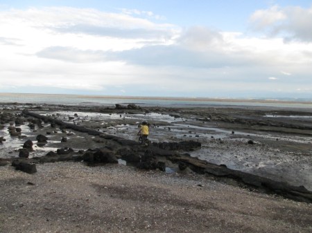 Blockhouse Bay Blake and bike on pipe line2