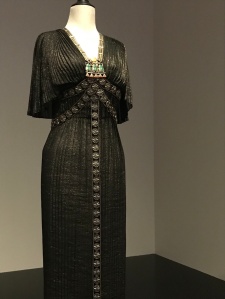 Edtih Head Ejyptain Style costume worn by Nina Foch in The Ten Commandments 1956 black gown long shot