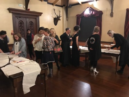Signing the fabric pieces at Larnach Castle 08 low res