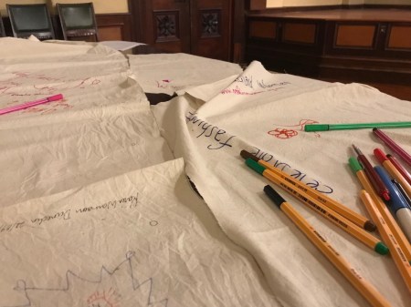 signatures and pens on fabric